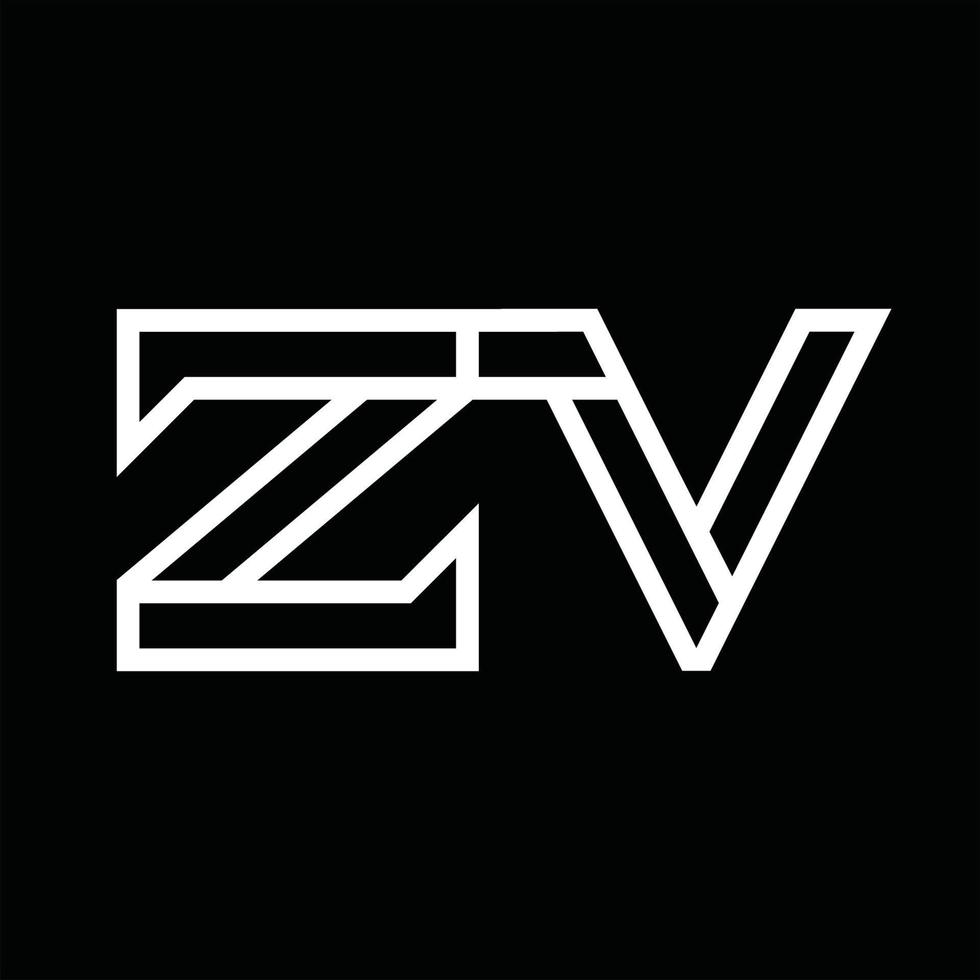 monograma del logotipo zv con espacio negativo de estilo de línea vector