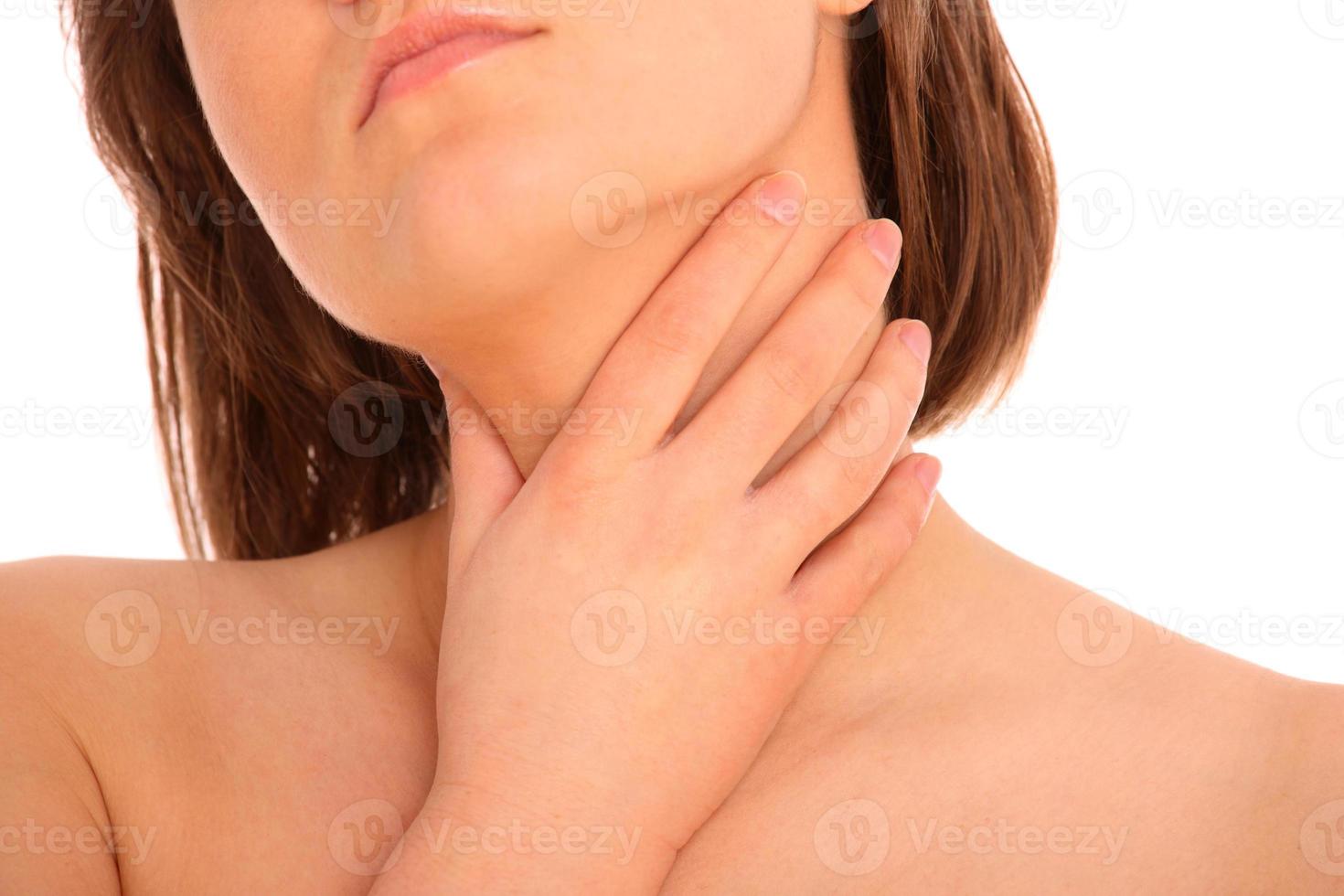 Woman with throat pain photo