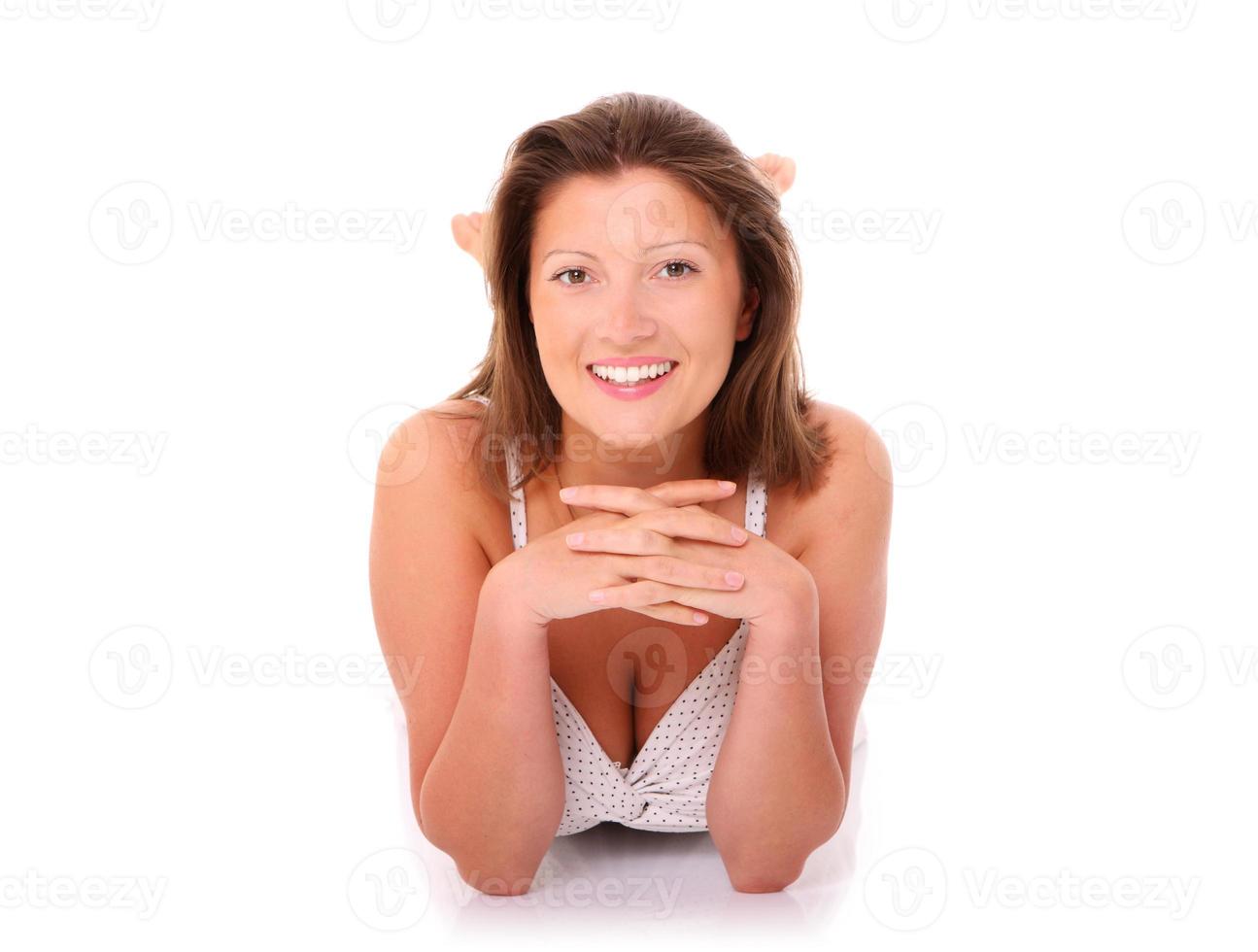 Young woman on white background photo