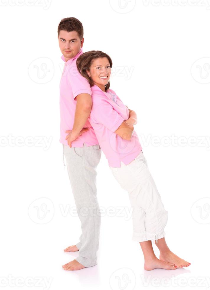 Happy couple on white background photo