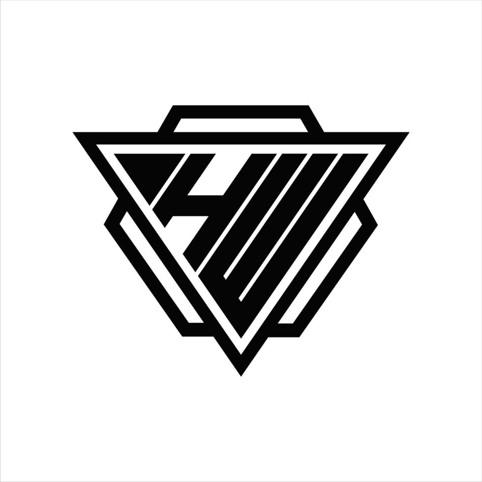 monograma del logotipo hw con plantilla de triángulo y hexágono vector
