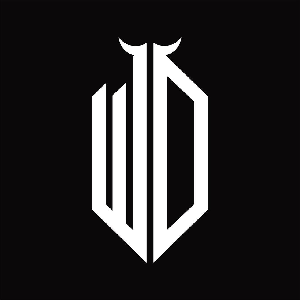 monograma del logotipo de wd con plantilla de diseño en blanco y negro aislada en forma de cuerno vector