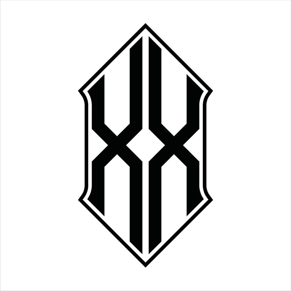 Monograma del logotipo xx con forma de escudo y plantilla de diseño de esquema icono vectorial abstracto vector
