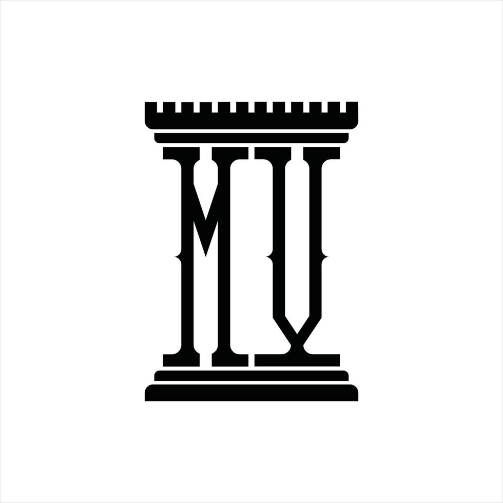 Monograma de logotipo mv con plantilla de diseño de forma de pilar vector