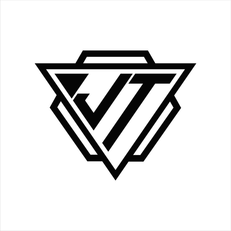 monograma del logotipo jt con plantilla de triángulo y hexágono vector