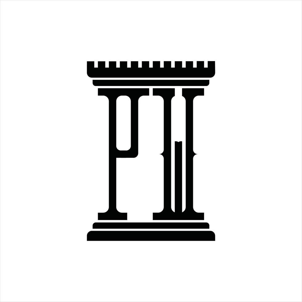 Monograma del logotipo pw con plantilla de diseño de forma de pilar vector