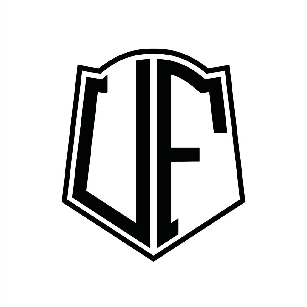 monograma del logotipo uf con plantilla de diseño de esquema de forma de escudo vector