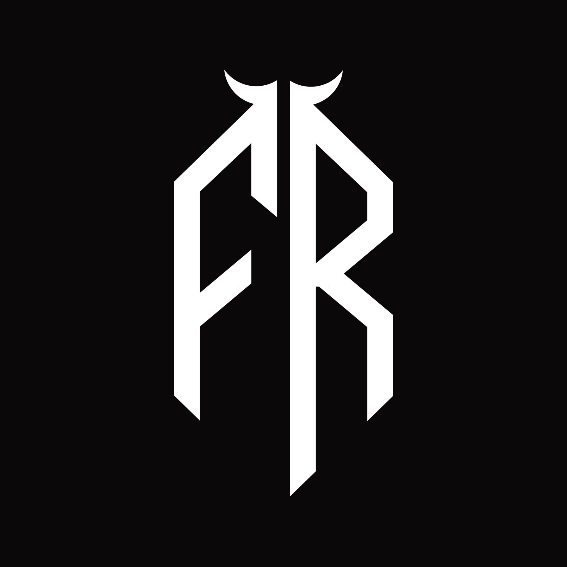 FR Logo monogram with horn shape isolated black and white design ...