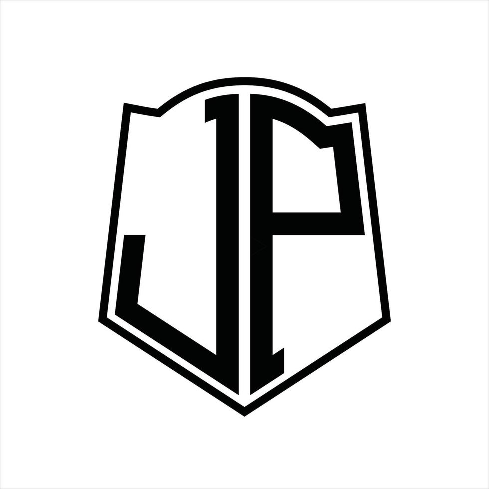 Monograma de logotipo jp con plantilla de diseño de esquema de forma de escudo vector
