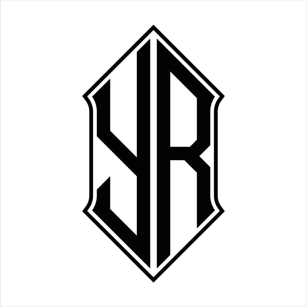 monograma de logotipo yr con forma de escudo y plantilla de diseño de esquema icono de vector abstracto
