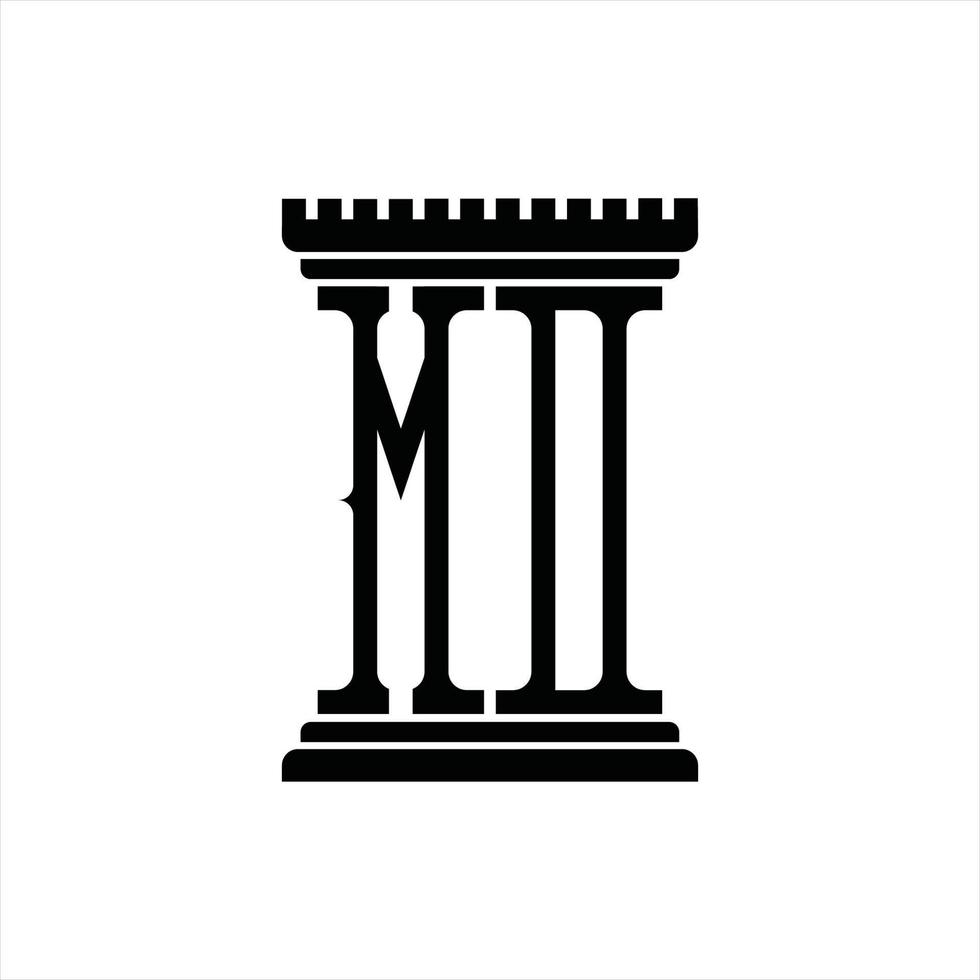 monograma de logotipo md con plantilla de diseño de forma de pilar vector