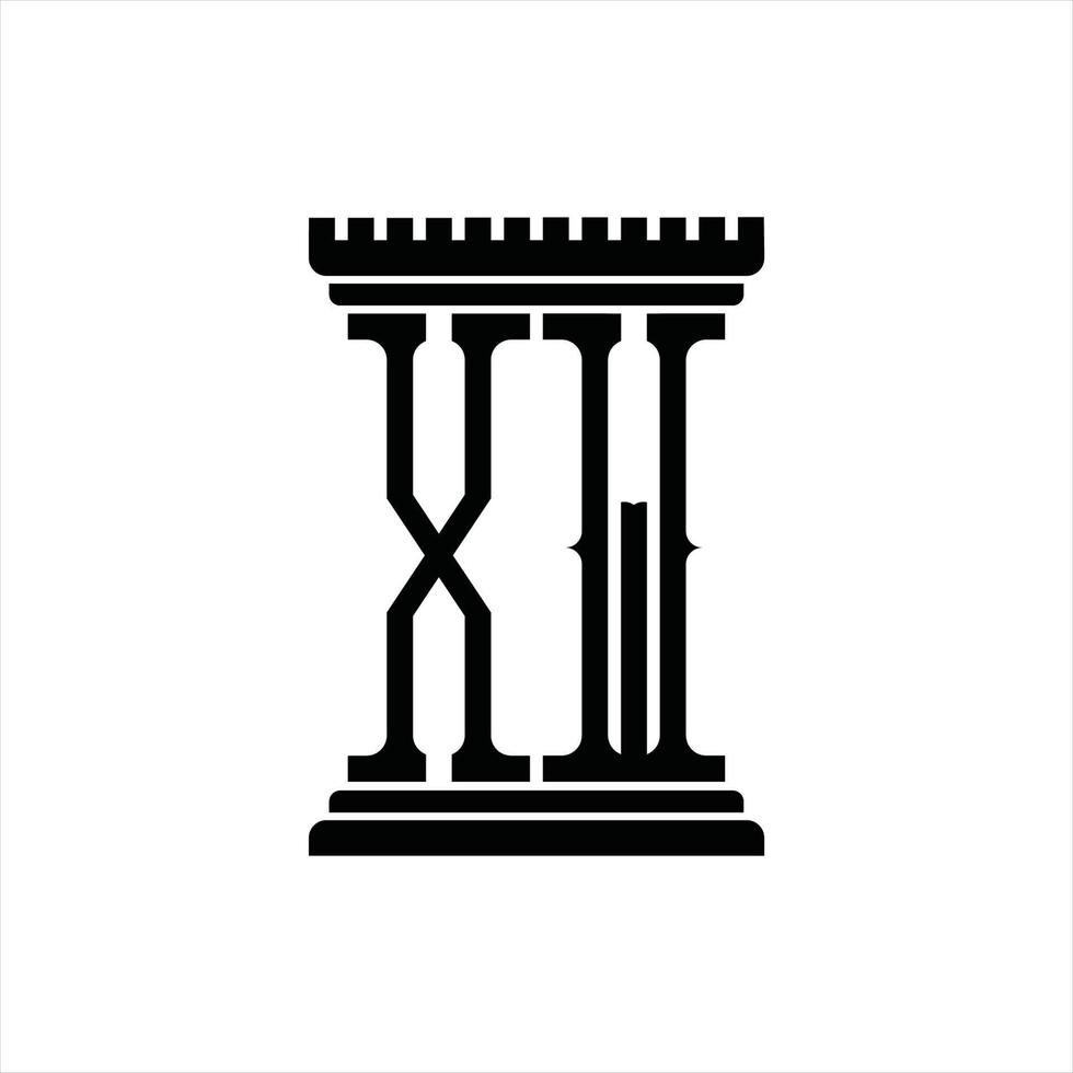 monograma del logotipo xw con plantilla de diseño de forma de pilar vector