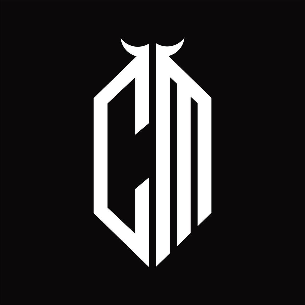 CM Logo monogram with horn shape isolated black and white design template vector