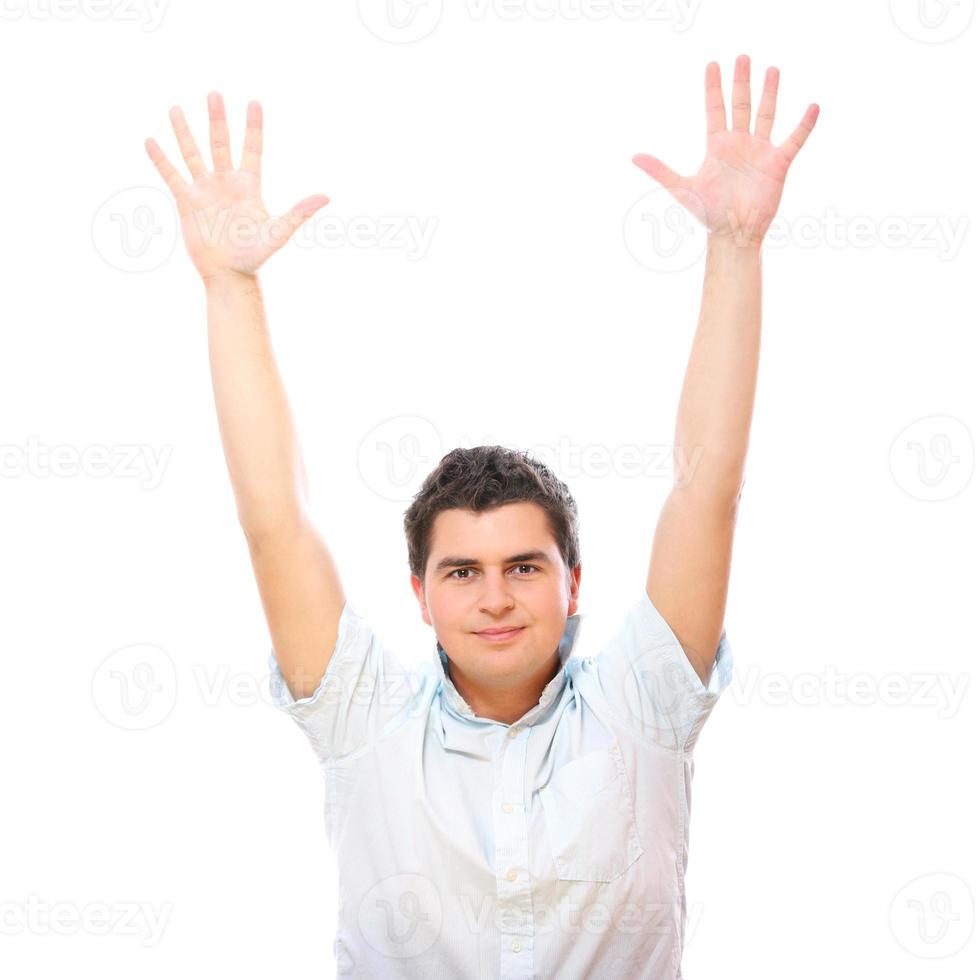 Successful man with arms up photo