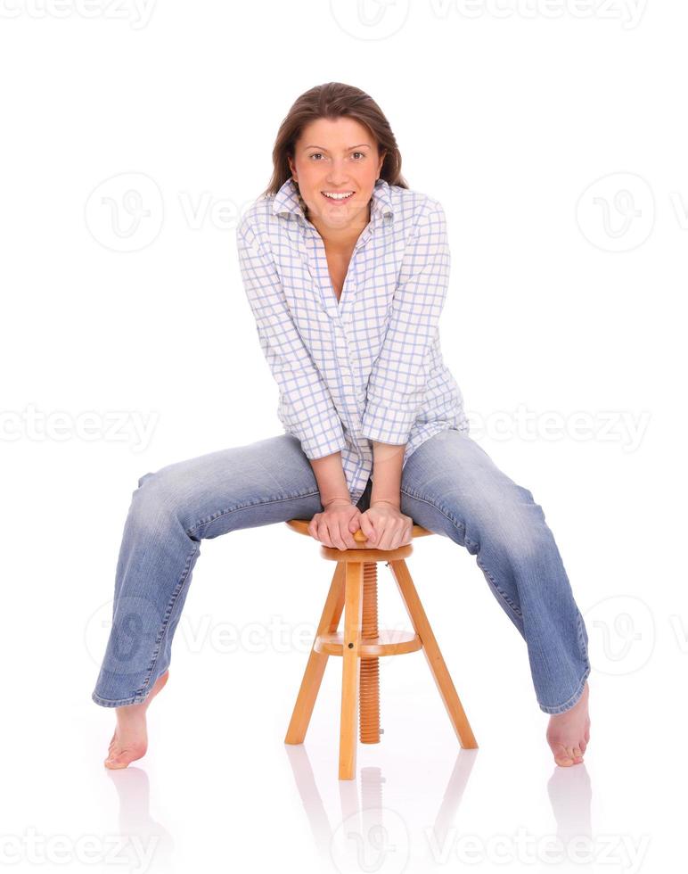 Joyful woman on white background photo