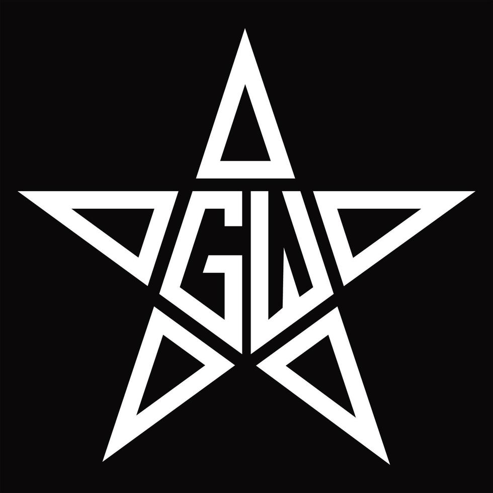 monograma del logotipo gw con plantilla de diseño en forma de estrella vector