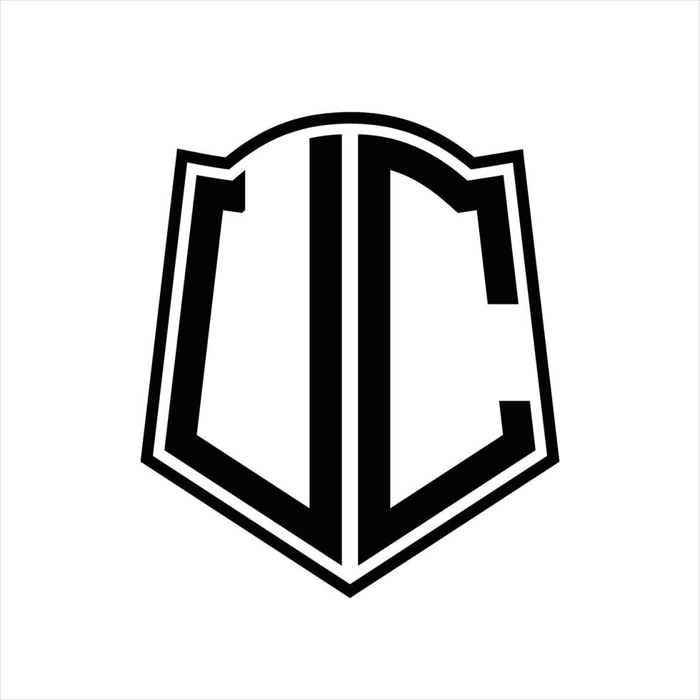 monograma del logotipo de uc con plantilla de diseño de esquema de forma de escudo vector