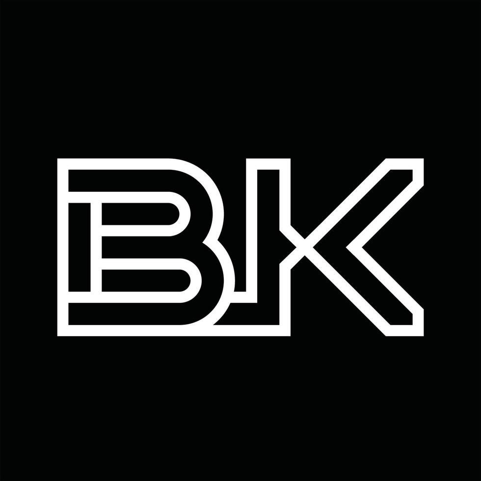 monograma del logotipo bk con espacio negativo de estilo de línea vector