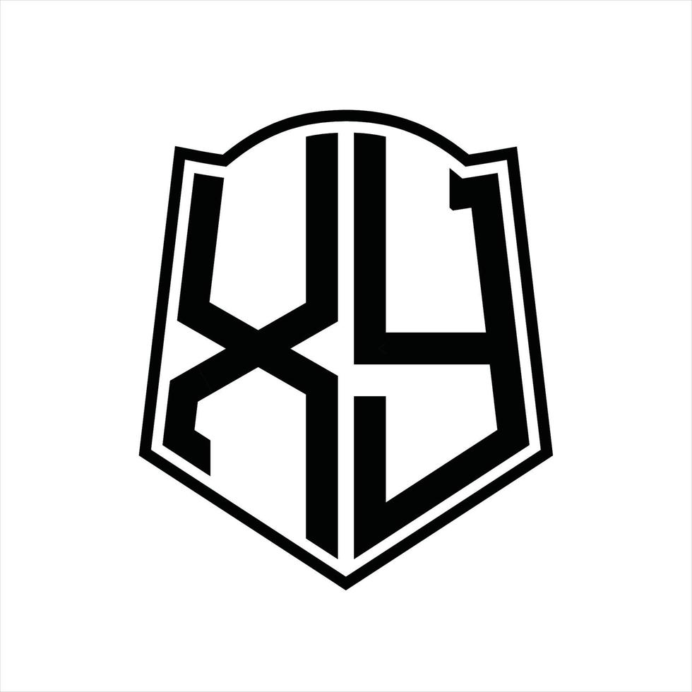 monograma del logotipo xy con plantilla de diseño de esquema de forma de escudo vector