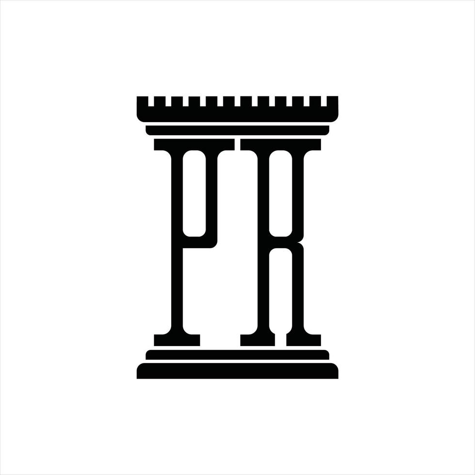 PR Logo monogram with pillar shape design template vector