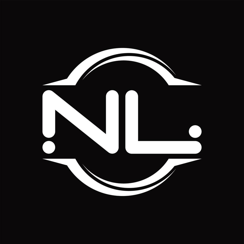 monograma del logotipo nl con plantilla de diseño de forma de corte redondeado circular vector