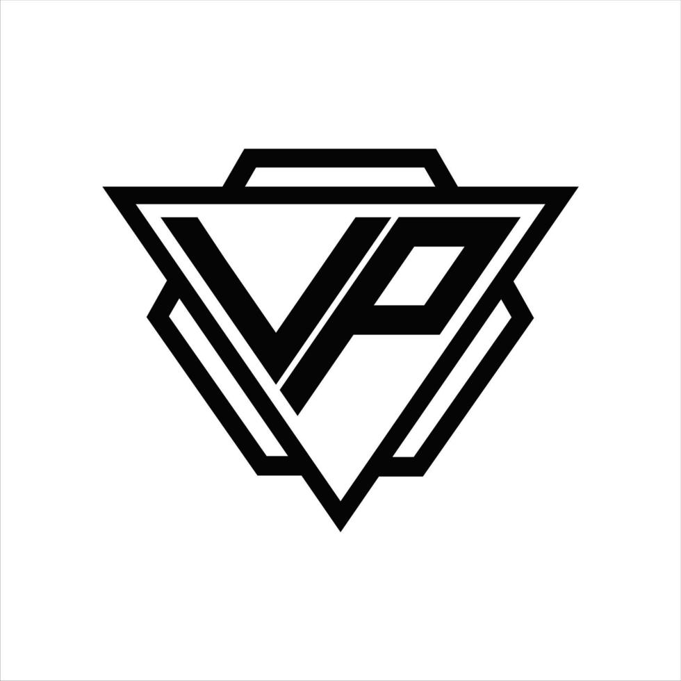 monograma del logotipo de vp con plantilla de triángulo y hexágono vector