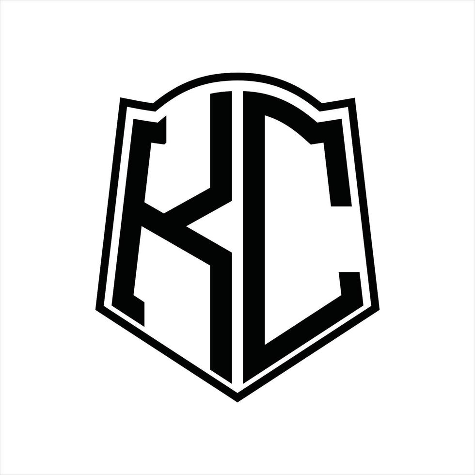 monograma del logotipo de kc con plantilla de diseño de esquema de forma de escudo vector