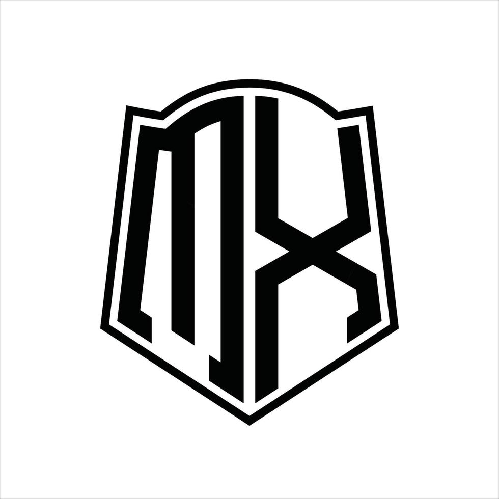 MX Logo monogram with shield shape outline design template vector