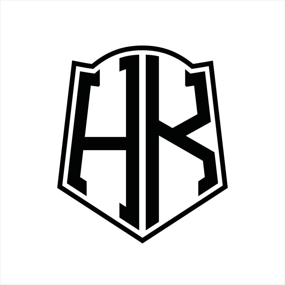 monograma del logotipo hk con plantilla de diseño de esquema de forma de escudo vector