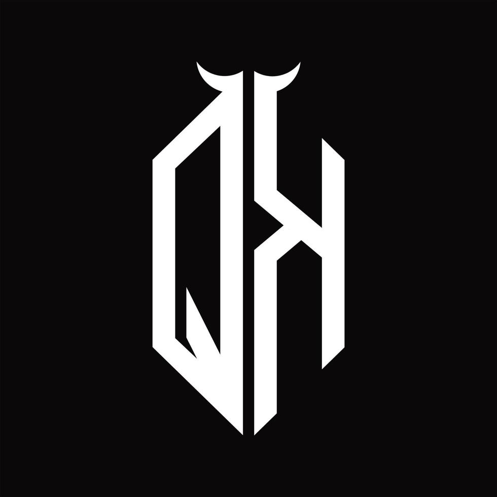 QK Logo monogram with horn shape isolated black and white design template vector