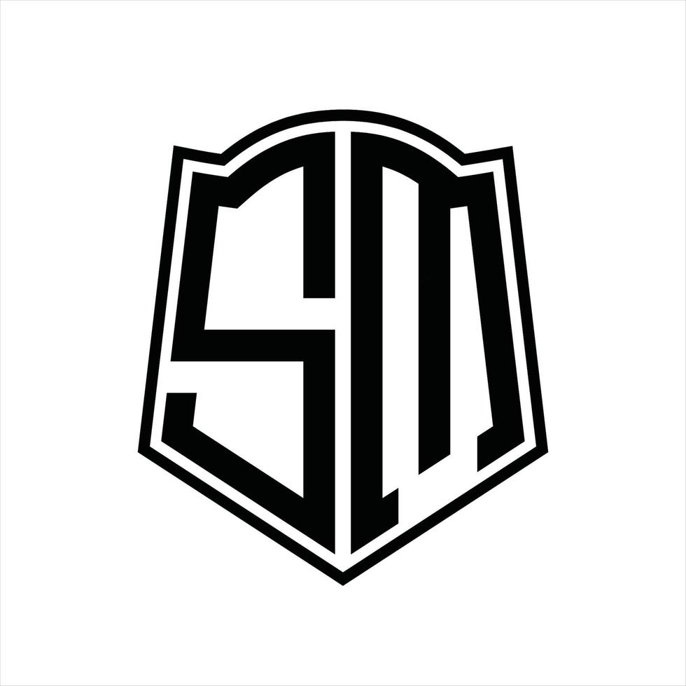 monograma de logotipo sm con plantilla de diseño de esquema de forma de escudo vector