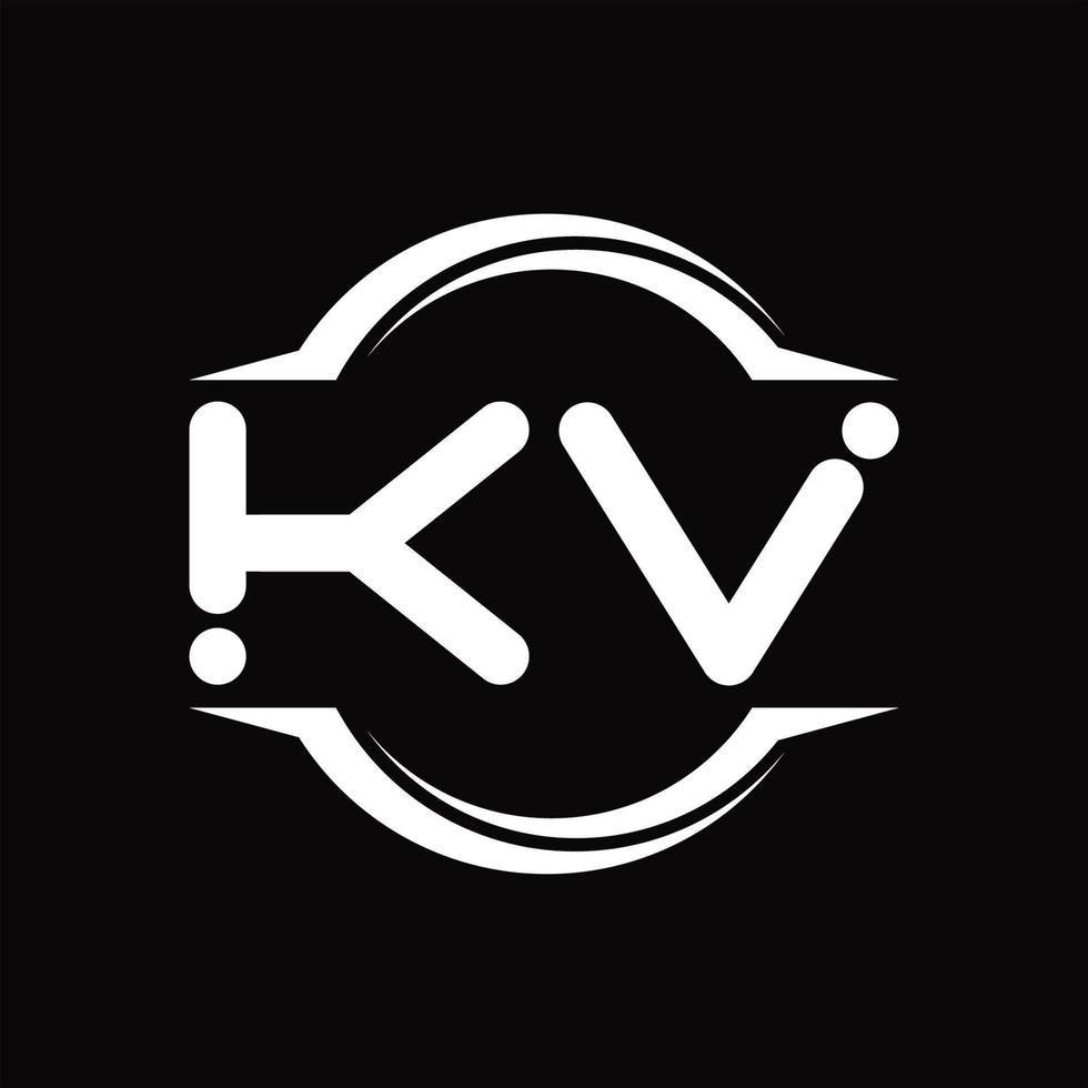 monograma del logotipo kv con plantilla de diseño de forma de corte redondeado circular vector