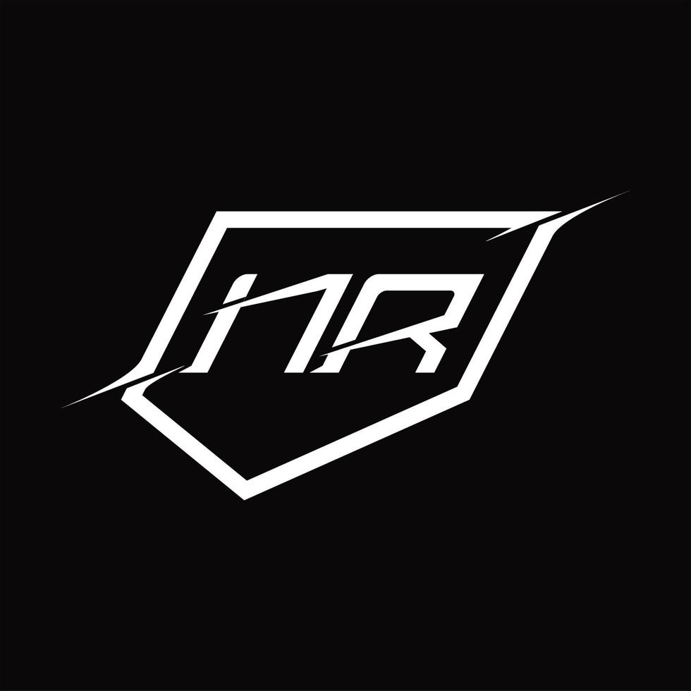 NR Logo monogram letter with shield and slice style design vector