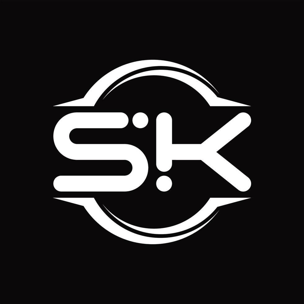 SK Logo monogram with circle rounded slice shape design template vector