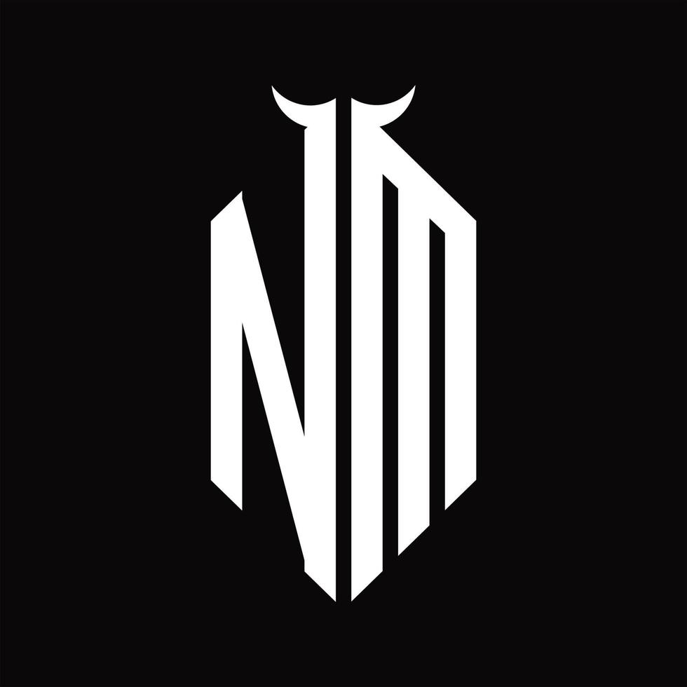 NM Logo monogram with horn shape isolated black and white design template vector