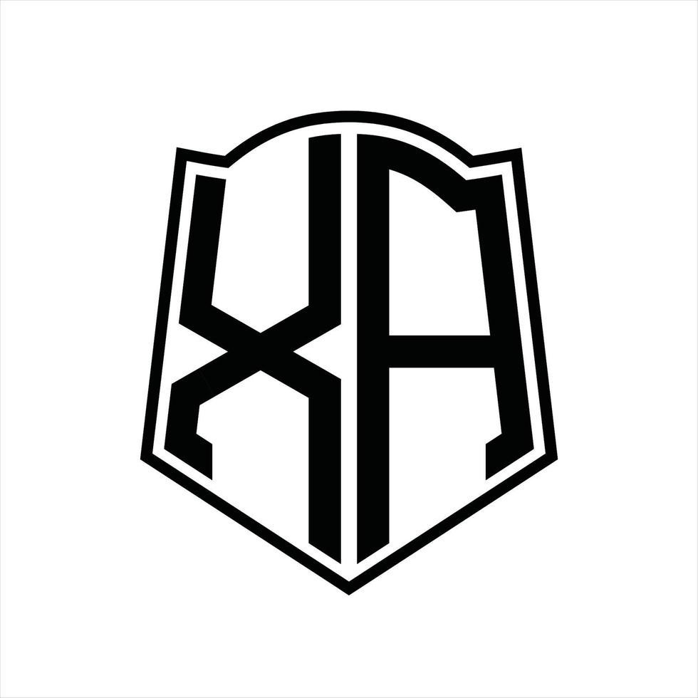 monograma del logotipo xa con plantilla de diseño de esquema de forma de escudo vector