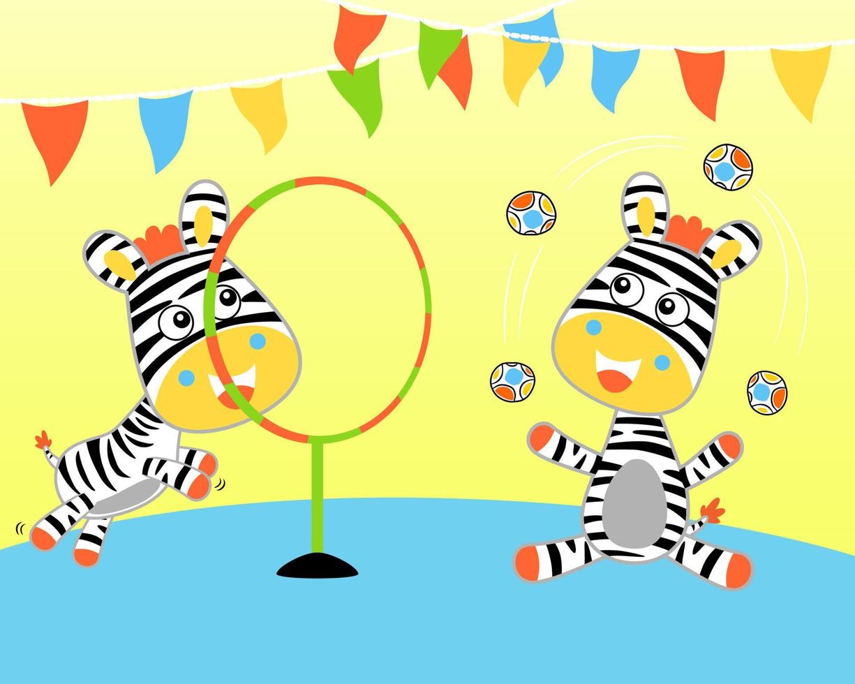 Vector illustration of twin zebra cartoon in circus show