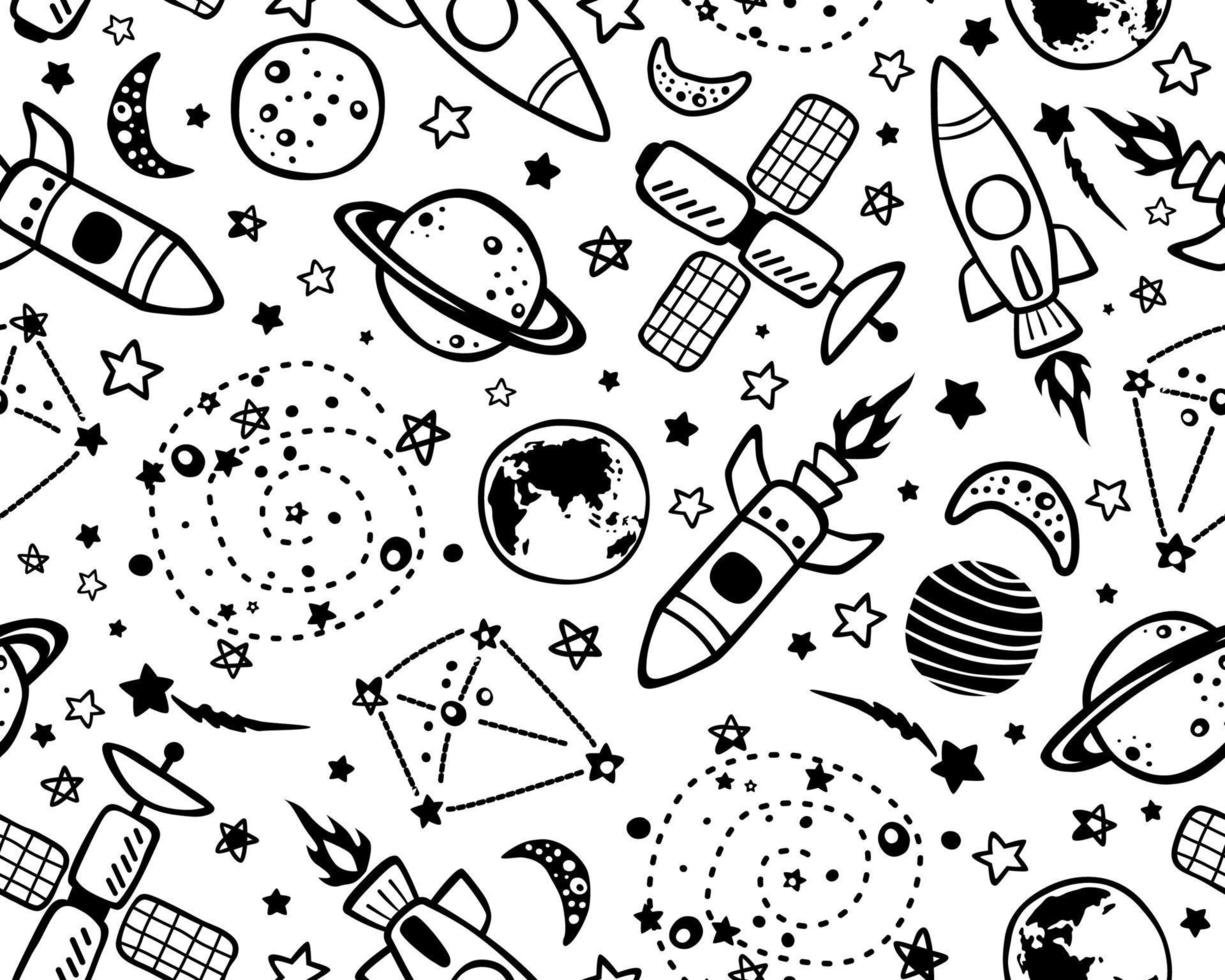 Seamless pattern vector of hand drawn outer space elements cartoon. Eps