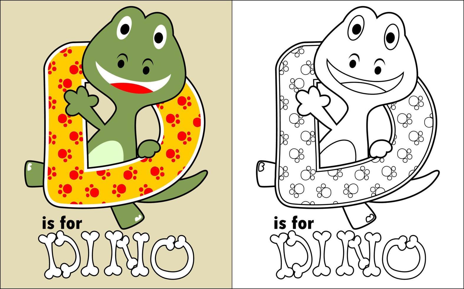 Coloring book vector of happy dinosaur with D alphabet