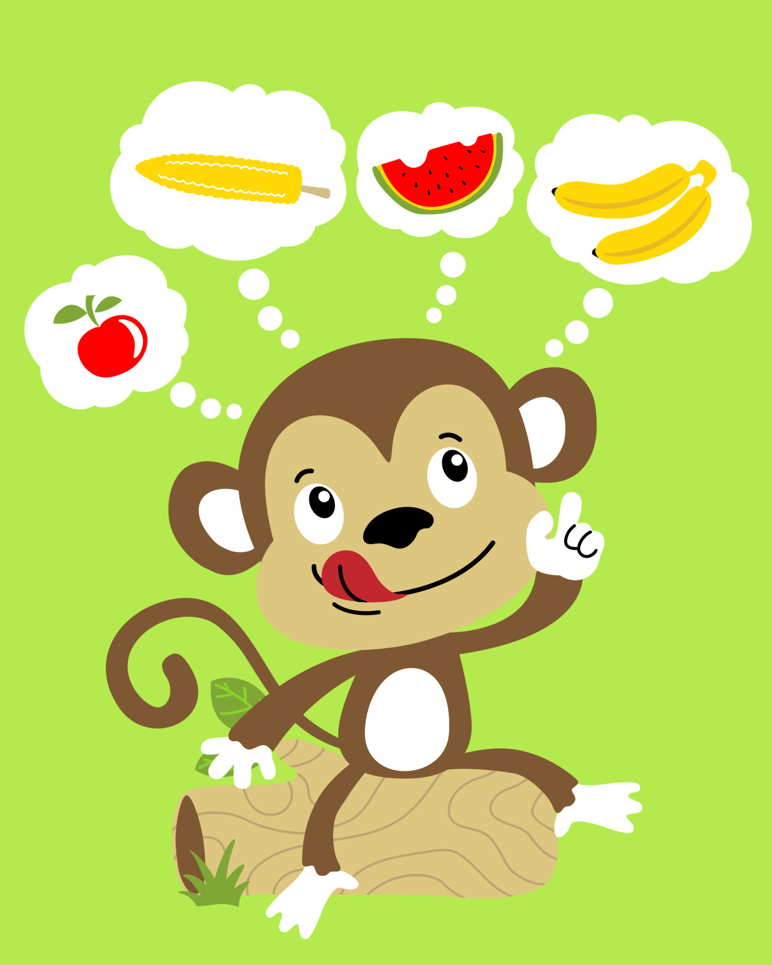 Funny monkey cartoon sitting on tree trunk thinking about fruits 16580923 Vector Art at Vecteezy Funny monkey cartoon sitting on tree trunk thinking about fruits 16580923 Vector Art at Vecteezy