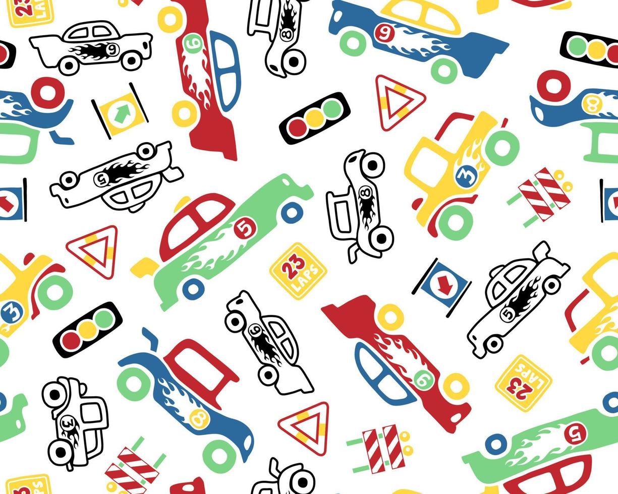 Seamless pattern vector of racer cars elements cartoon