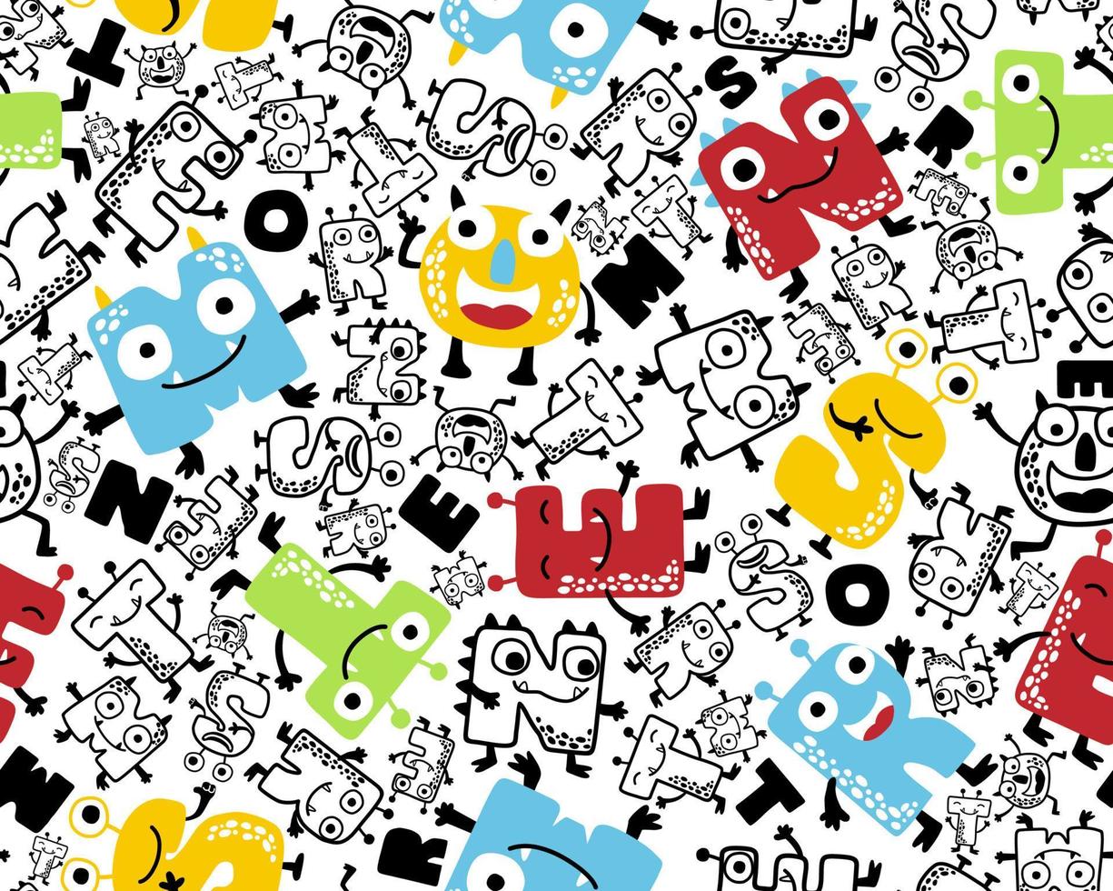 Seamless pattern vector with funny monster alphabet cartoon