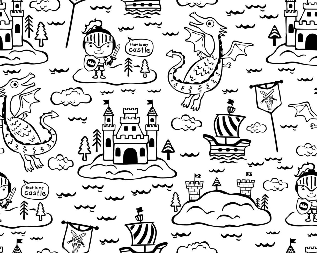 Seamless pattern vector illustration of hand drawn fairyland elements cartoon