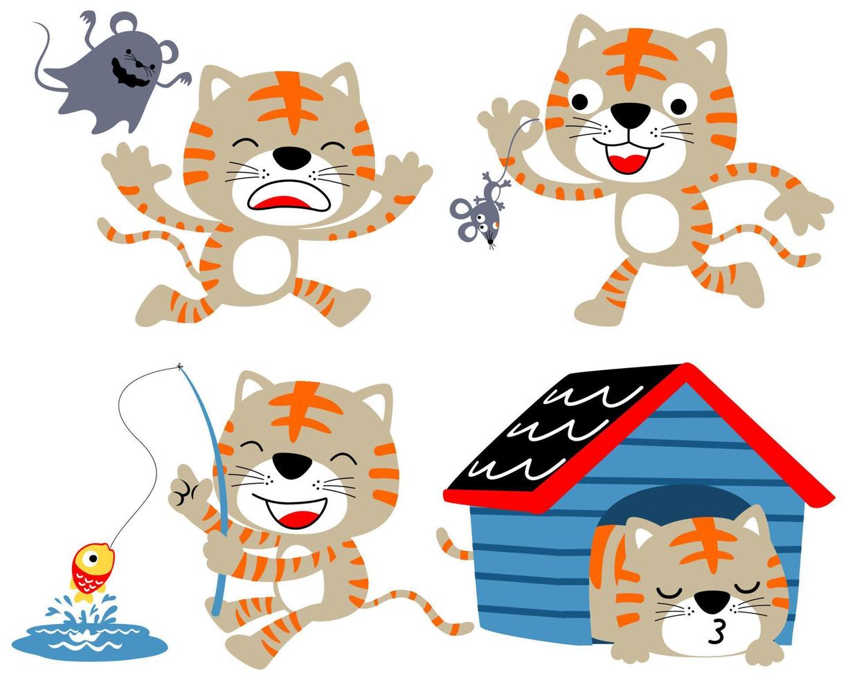 Vector set of funny kitten cartoon in activity