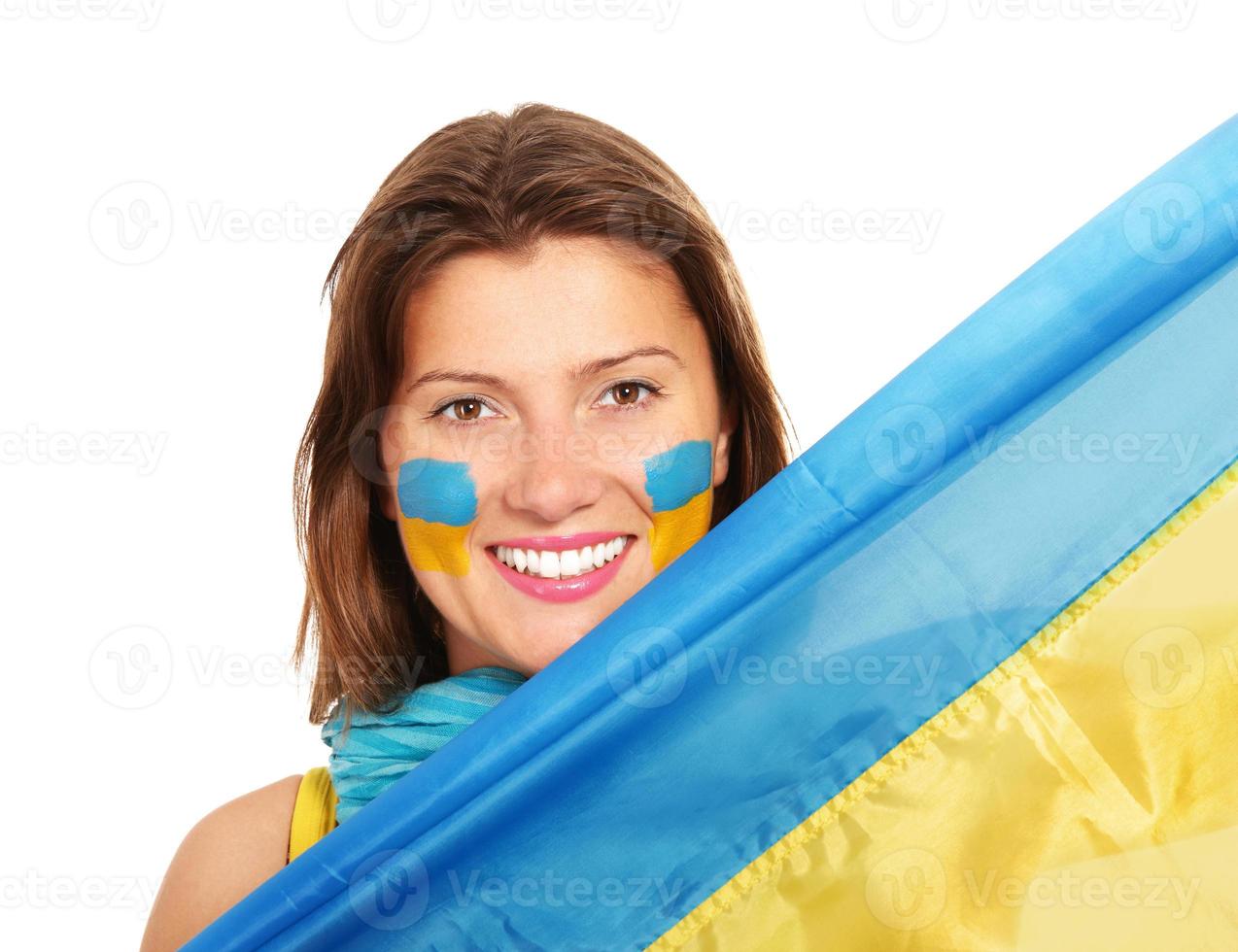 mujer ucraniana con bandera foto