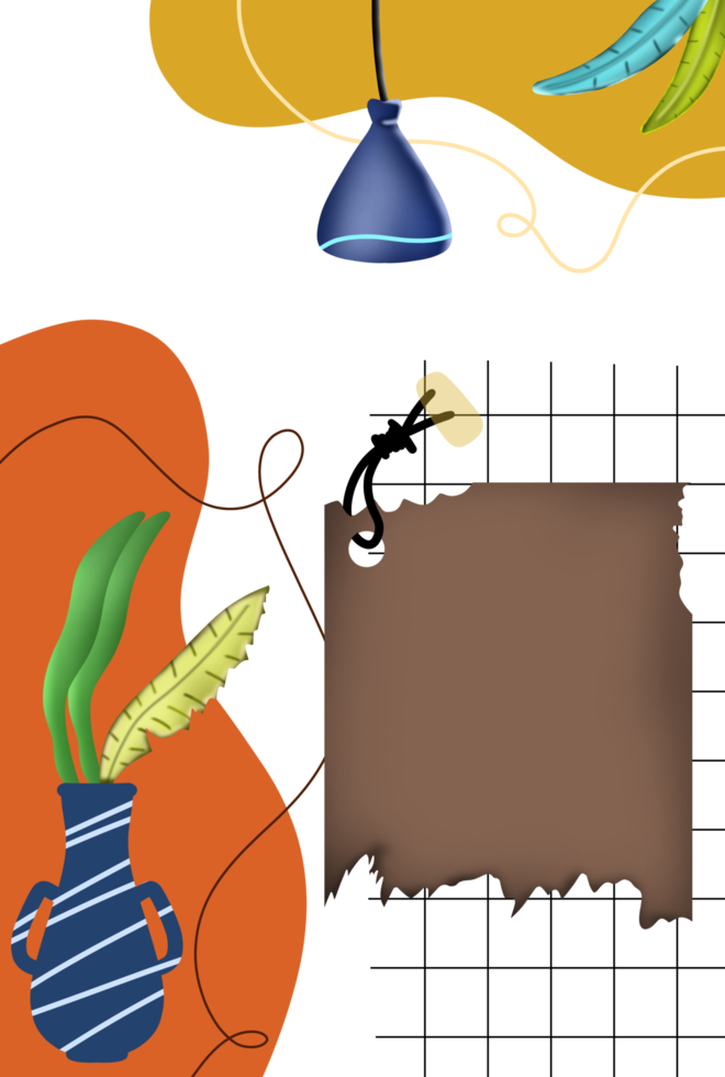 Aesthetic background with decorative leaves and shapes and sticky note png