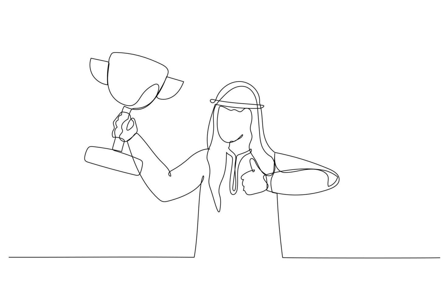 Illustration of arab businessman champion get award prize celebrating archievement. One continuous line art style vector