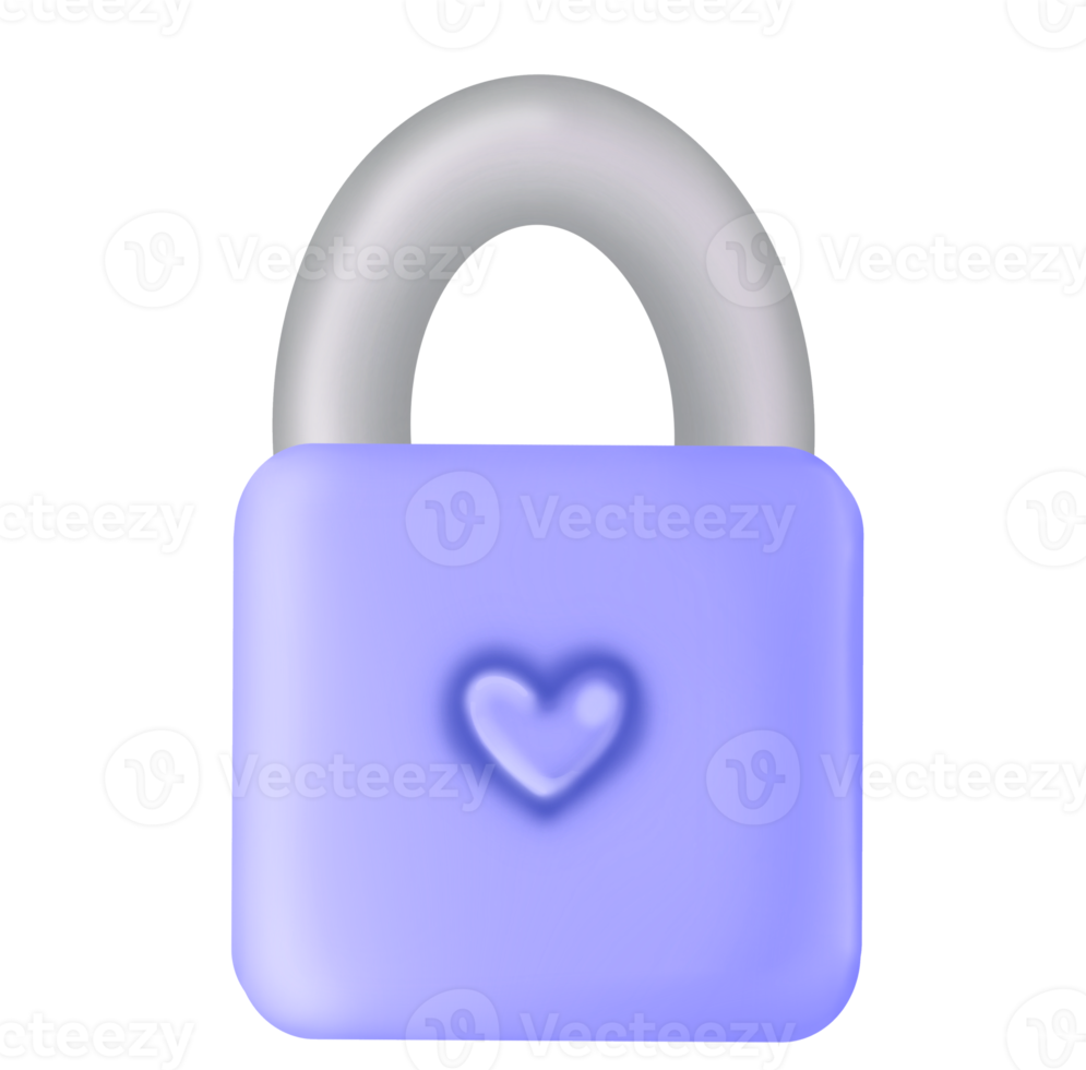 Blue lock with heart. Design for Valentines Day png