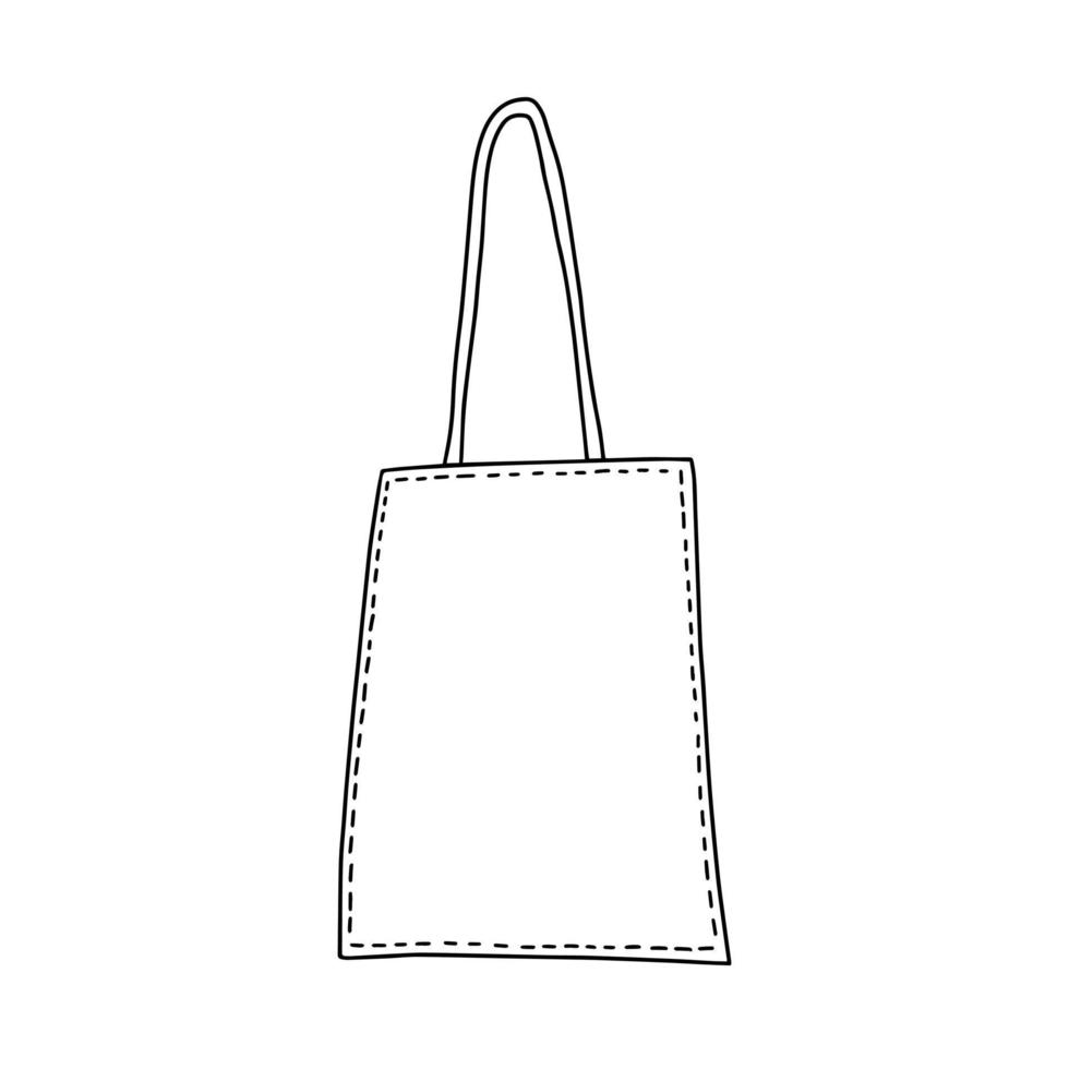 bolso de mano vectorial ilustración ecológica. Bolsa de mercado ecológico de garabatos aislada. vector