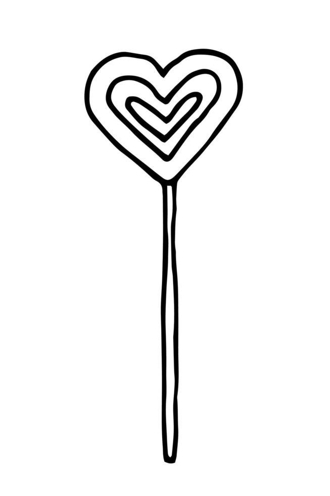 Heart lollipop. Hand drawn doodle sweet lollypop. Love all-day sucker isolated. vector